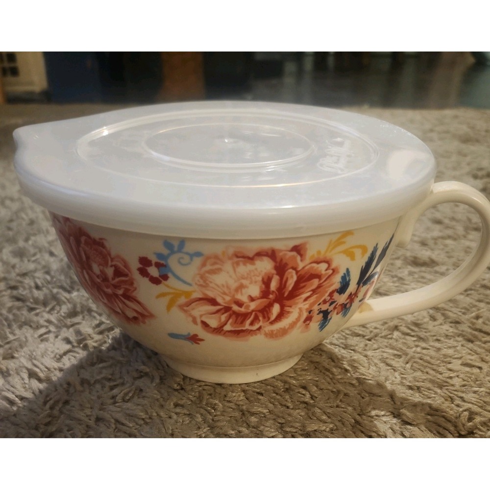 The Pioneer Woman 4 Cup Melamine Floral Mixing Bowl with Lid, Pour Spout, Handle